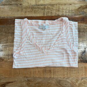 LOFT Peach and White Striped V-Neck Tee‎
